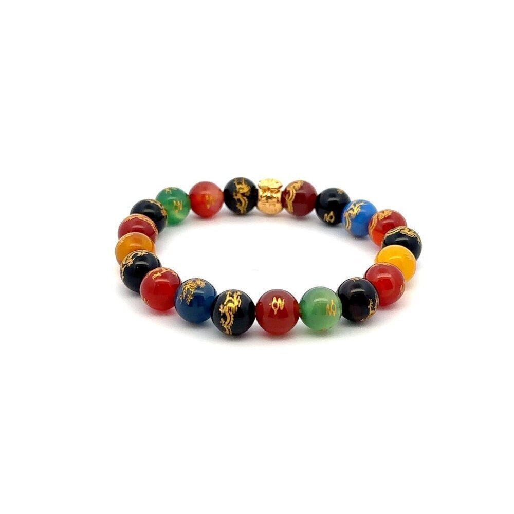 18K Gold Money Bag Agate Gemstones 8mm Lucky Charm Elastic Bracelet Multicolor - Picture 5 of 6